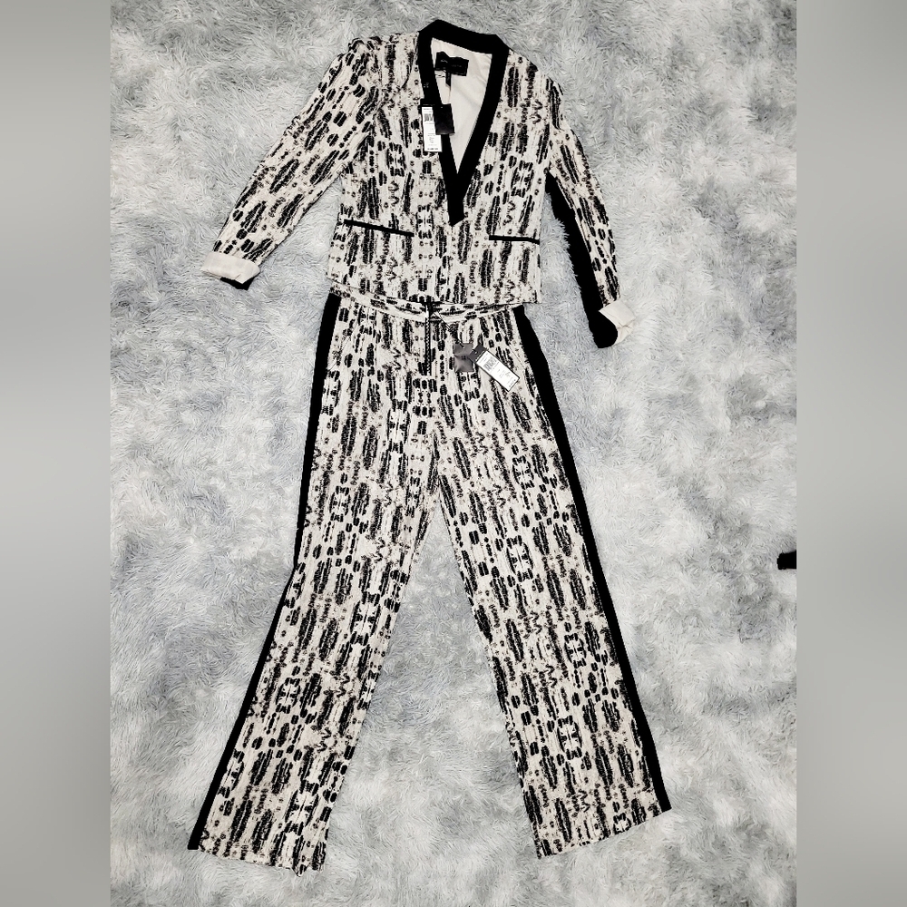 BCBG MAXAZRIA 2-Piece Black & White Combo Print Suit, Small, FREE Shipping